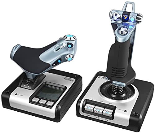 Logitech G Saitek X52 Flight Control System, Schubregler und Stick-Flugsimulationscontroller für Weltraum-Simulationen, LCD-Display, Beleuchtete Tasten, 2x USB-Anschluss, PC - Schwarz/Silber von Logitech G