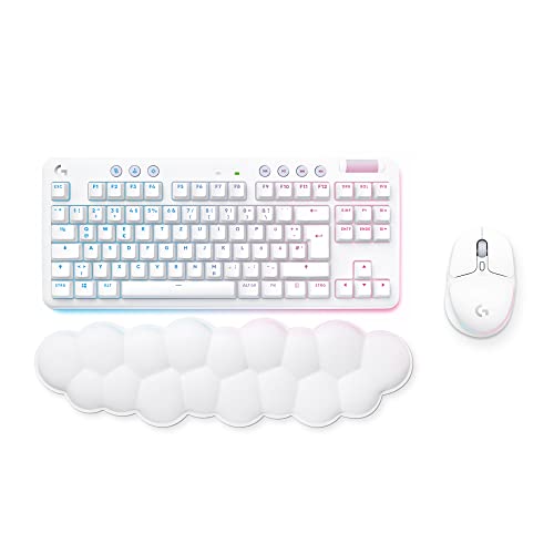 Logitech G705 Kabellose Gaming-Maus und G715 Kabellose mechanische Gaming-Tastatur und Handballenauflage – LIGHTSYNC RGB-Beleuchtung, kabellose Lightspeed Technologie – PC/Mac, Weiß von Logitech G