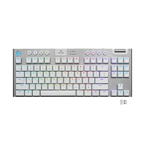 Logitech G915 LIGHTSPEED TKL kabellose mechanische Gaming-Tastatur ohne Ziffernblock, Taktiler GL-Tasten-Switch mit flachem Profil, US QWERTY Layout - Weiß von Logitech G