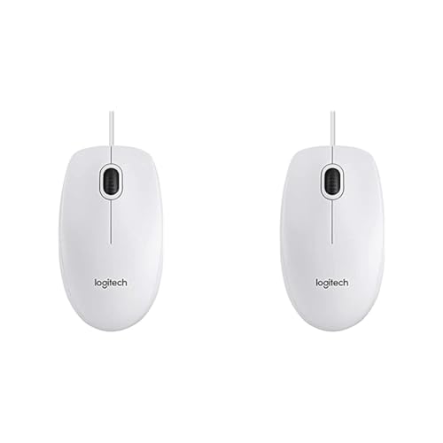 Logitech B100 Maus mit Kabel, USB-Anschluss, 800 DPI Optischer Sensor, 3 Tasten, Für Links- und Rechtshänder, PC/Mac - Weiß (Packung mit 2) von Logitech