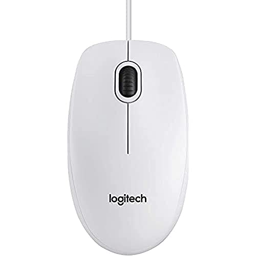 Logitech B100 Maus mit Kabel, USB-Anschluss, 800 DPI Optischer Sensor, 3 Tasten, Für Links- und Rechtshänder, PC/Mac - Weiß von Logitech