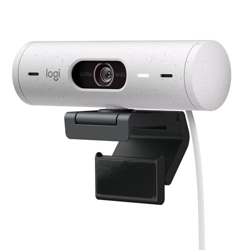 Logitech Brio 500 Full-HD-Webcam mit Auto-Lichtkorrektur, Zeigemodus, Doppelmikrofon + Rauschunterdrückung, Webcam-Abdeckung, für Microsoft Teams, Google Meet, Zoom, USB-C-Kabel - Weiß von Logitech