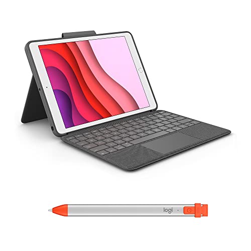 Logitech Combo Touch Tastatur-Case für iPad (7. Gen. – 2019 | 8. Gen. – 2020 | 9. Gen. – 2021) + Crayon digitaler Zeichenstift für alle iPads (ab 2018) - DEU QWERTZ - Schwarz von Logitech