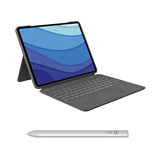 Logitech Combo Touch iPad Pro 11 Zoll (1., 2., 3., 4. Generation – 2018, 2020, 2021, 2022) Tastatur-Case und Crayon digitaler Stift (ab 2018) - German QWERTZ Layout - Grey von Logitech