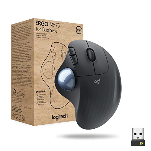 Logitech ERGO M575 for Business kabelloser Trackball – Ergonomisches Design, gesicherte Logi Bolt Technologie, Bluetooth, weltweit zertifiziert, Windows/Mac/Chrome/Linux - Grau von Logitech