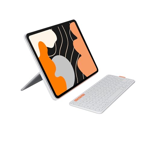 Logitech Flip Folio, Tastatur-Case für iPad Pro 13 Zoll (M4) und iPad Air 13 Zoll (M2 und M3) (2024, 2025) – Schutzcase mit verstaubarer Bluetooth-Tastatur, Multi-Device, DEU QWERTZ-Layout – Hellgrau von Logitech