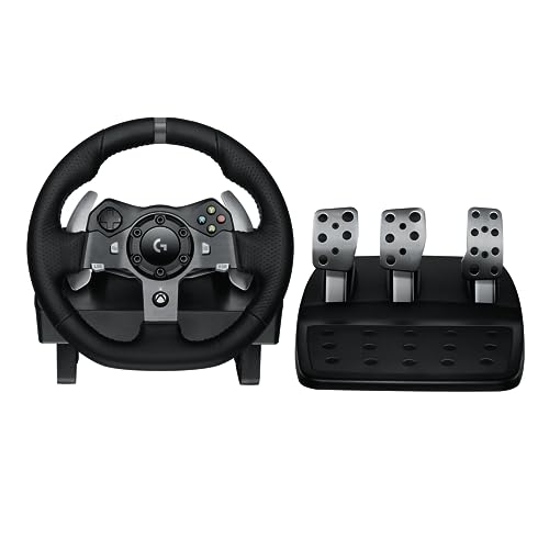 Logitech G G920 Driving Force Gaming Rennlenkrad, Zweimotoriges Force Feedback, 900° Lenkbereich, Racing Leder-Lenkrad, Verstellbare Edelstahl Bodenpedale, für Xbox Series X S, Xbox One, PC - Schwarz von Logitech G