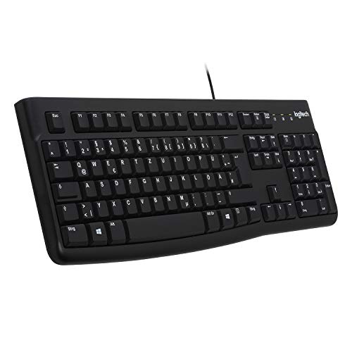 Logitech K120 Kabelgebundene Business Tastatur für Windows und Linux, USB-Anschluss, Leises Tippen, Robust, Spritzwassergeschützt, Tastaturaufsteller, Deutsches QWERTZ-Layout - Schwarz von Logitech