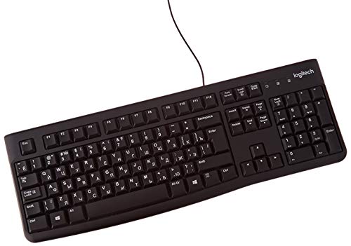 Logitech K120 Kabelgebundene Business Tastatur für Windows und Linux, USB-Anschluss, Leises Tippen, Robust, Spritzwassergeschützt, Tastaturaufsteller, Russisches Layout - Schwarz von Logitech