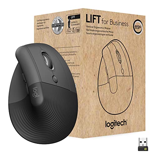 Logitech Lift for Business - vertikale ergonomische Maus, kabellos, Bluetooth oder sichere Logi Bolt USB-Verbindung, leise Klicks, weltweit zertifiziert, Windows/Mac/Chrome/Linux – Schwarz von Logitech