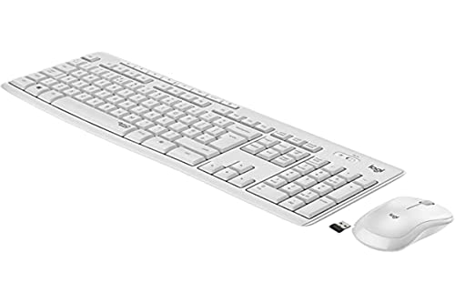 Logitech MK295 kabelloses Tastatur-Maus-Set mit SilentTouch-Technologie, Shortcut-Tasten, optischer Spurführung, Nano USB-Empfänger, verzögerungsfreier Drahtlosverbindung, ESP QWERTY-Layout - Weiß von Logitech