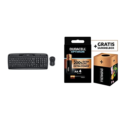 Logitech MK330 Kabelloses Tastatur-Maus-Set, 2.4 GHz Verbindung via Unifying USB-Empfänger + Duracell NEU Optimum AA Mignon Alkaline-Batterien von Logitech