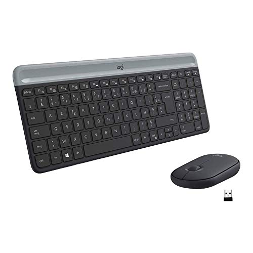 Logitech MK470 Slim Combo Kabelloses Tastatur-Maus-Set, 2.4 GHz Verbindung via Nano-USB-Empfänger, 10m Reichweite, 18-Monate Batterielaufzeit, PC/Laptop, Französisches AZERTY-Layout - Graphit von Logitech