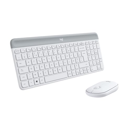 Logitech MK470 Slim Combo Kabelloses Tastatur-Maus-Set, 2.4 GHz Verbindung via Nano-USB-Empfänger, 10m Reichweite, 18-Monate Batterielaufzeit, PC/Laptop, Französisches AZERTY-Layout - Weiß von Logitech