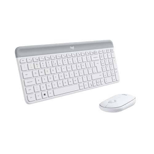 Logitech MK470 Slim Combo Kabelloses Tastatur-Maus-Set, 2.4 GHz Verbindung via Nano-USB-Empfänger, 10m Reichweite, 18-Monate Batterielaufzeit, PC/Laptop, Niederländisches QWERTY-Layout - offwhite/Weiß von Logitech