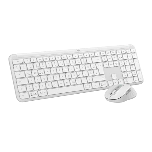 Logitech MK950 Signature Slim kabelloses Tastatur-Maus-Set, schlankes Design, leise tippen, Wechsel zwischen DREI Geräten, Bluetooth, mehrere Betriebssysteme, Windows und Mac, DEU QWERTZ-Layout, Weiß von Logitech