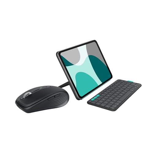 Logitech MX Anywhere 3S Compact Kabellose Maus + Flip Folio, Tastatur-Case für iPad Pro 11 Zoll (M4) und iPad Air 11 Zoll (M2 und M3) (5. Gen - 2024), DEU QWERTZ-Layout – Grafit von Logitech