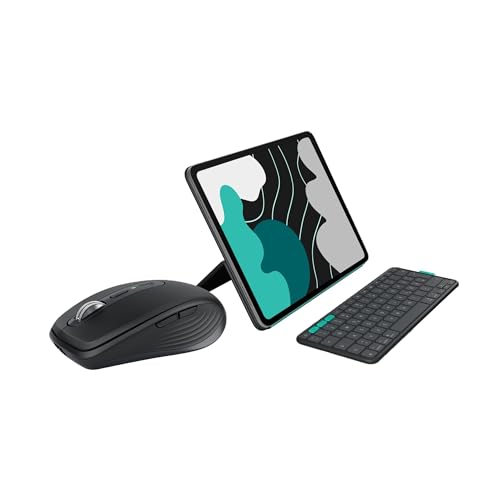 Logitech MX Anywhere 3S Compact Kabellose Maus Flip Folio, Tastatur-Case für iPad Pro 13 Zoll (M4) und iPad Air 13 Zoll (M2 und M3) (2024, 2025), DEU QWERTZ-Layout – Grafit von Logitech