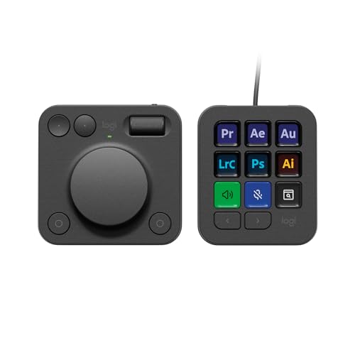 Logitech MX Creative Console, Programmierbares Tastenfeld mit 9 anpassbaren LCD-Tasten und Regler für Grafikdesign, Videobearbeitung, Fotografie, Verwendung mit Adobe, Zoom, Spotify und mehr - Graphit von Logitech
