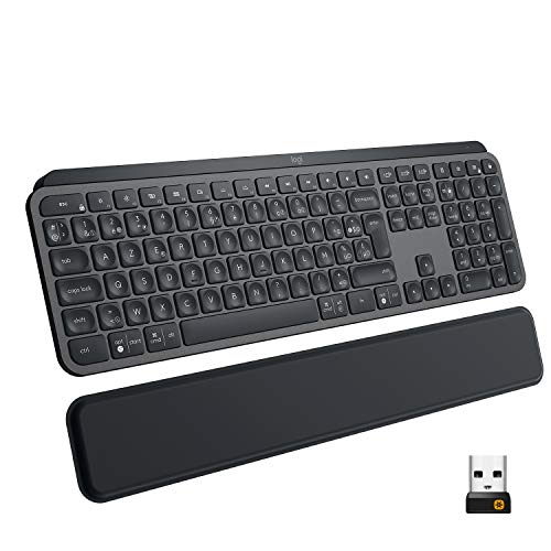 Logitech MX Keys Plus kabellose beleuchtete Tastatur mit Handballenauflage, Taktile Tastatursteuerung, Hintergrundbeleuchtung, Bluetooth, USB-C, Apple MacOS, Microsoft Windows, Linux FR Layout-Graphit von Logitech