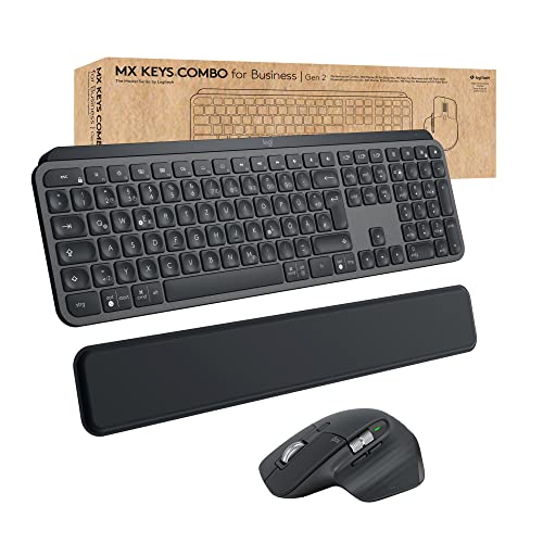 Logitech MX Keys Combo for Business | Gen 2, Full Size Kabellose Tastatur und Maus, mit Handballenauflage, Bluetooth, Logi Bolt, Quiet Clicks, Windows/Mac/Chrome/Linux, DEU QWERTZ - Graphit von Logitech