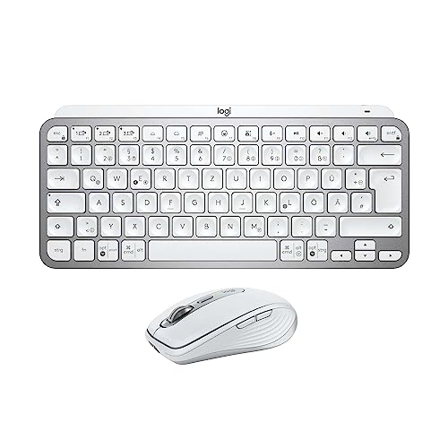 Logitech MX Keys Mini Tastatur + MX Anywhere 3S kabellose Maus – flüssiges Tippen, beleuchtete Tasten, schnelles Scrollen, Bluetooth, kompatibel mit mehreren Betriebssystemen - Hellgrau, QWERTZ-Layout von Logitech