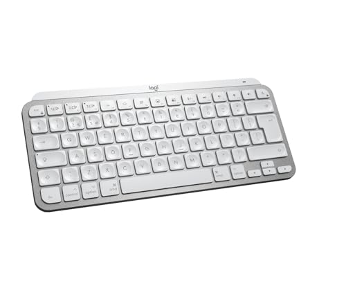 Logitech MX Keys Mini für Mac minimalistische kabellose beleuchtete Tastatur, kompakt, Bluetooth, Hintergrundbeleuchtung, USB-C, taktiles Tippen, kompatibel mit Apple macOS, iPad OS, Metall, Hellgrau von Logitech