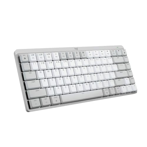 Logitech MX Mechanical Mini für Mac, Kabellose Tastatur mit Beleuchtung, Flache Tasten, Taktile leise Tasten, Hintergrundbeleuchtung, Bluetooth, USB-C, Apple, iPad, Deutsches QWERTZ - Pale Grey von Logitech