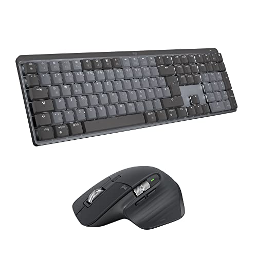 Logitech MX Mechanical kabellose beleuchtete Tastatur Standardgröße Linear, MX Master 3S kabellose Hochleistungs-Bluetooth-Maus, macOS, Windows, Linux, iOS, Android, DEU QWERTZ - Grau von Logitech