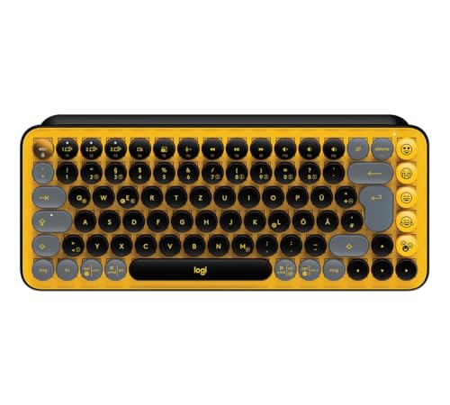 Logitech POP Keys Mechanische kabellose Tastatur mit anpassbaren Emoji-Tasten, Kompaktes Design, Bluetooth- oder USB-Verbindung, OS-kompatibel, Deutsch QWERTZ-Layout - gelb [Bulk] von Logitech