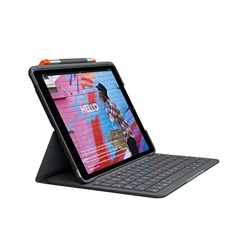Logitech Slim Folio für iPad (7., 8. und 9. Generation) Tastatur-Case mit integrierter kabelloser Tastatur, UK QWERTY-Layout - Graphit von Logitech