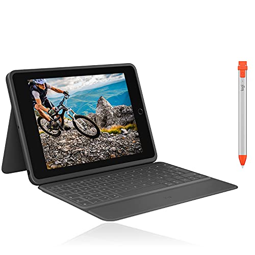 Logitech Slim Folio für iPad der (7. Generation) Tastatur-Case M350 Pebble Kabellose Maus Crayon Digitaler Zeichenstift von Logitech