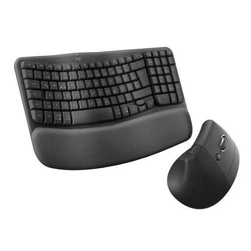 Logitech Wave Keys und Lift vertikale Maus – Ergonomisches Bundle – kabellose Tastatur mit gepolsterter Handballenauflage und vertikale kabellose Maus – Bluetooth, Multi-OS, Windows/Mac - Graphit von Logitech
