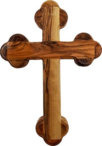 Heiliges Land Olivenholz östlich orthodoxe griechische Bottony Wandkreuz aus Israel, handgeschnitztes Olivenholz aus Jerusalem, 17,8 cm von Logos Trading Post