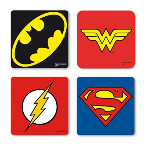 Logoshirt®️ DC Comics I Superhelden Logo I Untersetzer I Coaster I 4er Set I Kork I 10x10cm I langlebiger Druck I Lizenziertes Originaldesign von Logoshirt