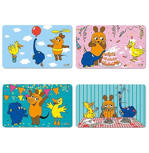 Logoshirt® Die Sendung mit der Maus I Freunde I Frühstücksbrettchen I Schneidebrett I 23x14 cm I 4er Set I spülmaschinenfest & hitzebeständig I Lizenziertes Originaldesign von Logoshirt
