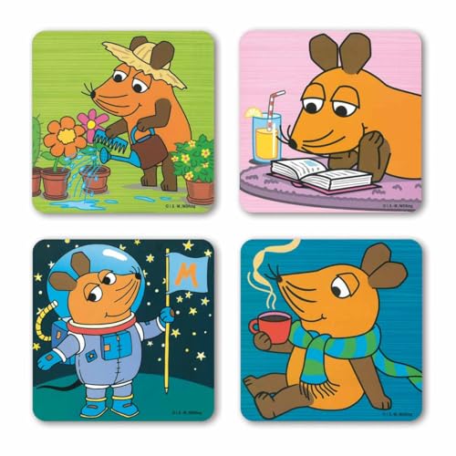 Logoshirt® Die Sendung mit der Maus | Maus Hobby | Untersetzer | 4er Set | Kork | 10x10cm | langlebiger Druck | Lizenziertes Originaldesign von Logoshirt