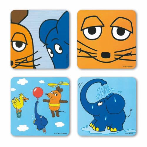 Logoshirt® Die Sendung mit der Maus | Maus & Elefant | Untersetzer | 4er Set | Kork | 10x10cm | langlebiger Druck | Lizenziertes Originaldesign von Logoshirt