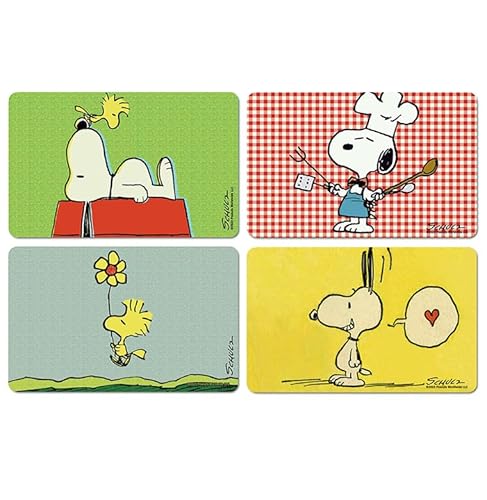 Logoshirt® Peanuts I Snoopy & Woodstock I Frühstücksbrettchen I Schneidebrett I 23x14cm I 4er Set I spülmaschinenfest & hitzebeständig I Lizenziertes Originaldesign von Logoshirt