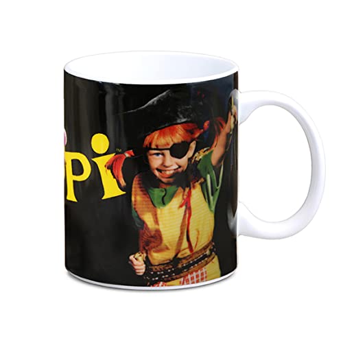 Logoshirt® Pippi Langstrumpf - Pirat I Porzellan Tasse - Kaffeebecher, 300 ml I spülmaschinenfest & mikrowellengeeignet I in Farbiger Geschenkverpackung I schwarz I Lizenziertes Original Design von Logoshirt