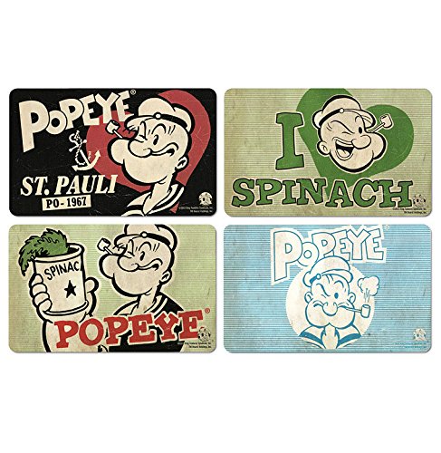 Logoshirt® Popeye I Der Seemann I Frühstücksbrettchen I Schneidebrett I 23x14cm I 4er Set I spülmaschinenfest & hitzebeständig I Lizenziertes Originaldesign von Logoshirt