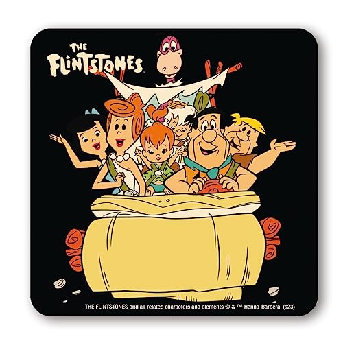 Logoshirt® The Flintstones I Auto I On Tour I Untersetzer I Coaster I Kork I 10x10cm I langlebiger Druck I Lizenziertes Originaldesign von Logoshirt