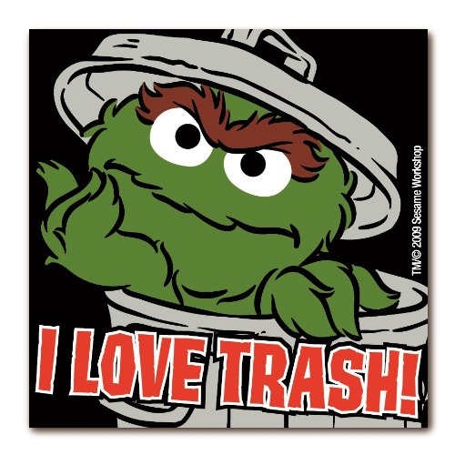 Logoshirt® Sesamstrasse I Oscar aus der Tonne I I Love Trash I Kühlschrankmagnet I Quadratisch I Recycled I Lizenziertes Originaldesign von Logoshirt