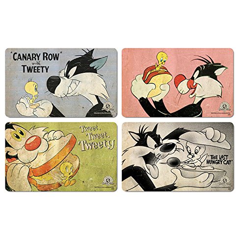 Logoshirt® Looney Tunes I Tweety & Sylvester I Frühstücksbrettchen I Schneidebrett I 23x14cm I 4er Set I spülmaschinenfest & hitzebeständig I Lizenziertes Originaldesign von Logoshirt