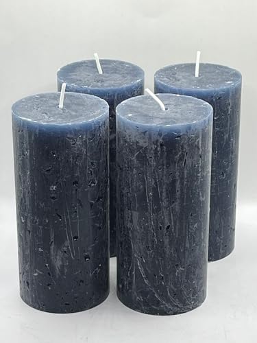 Løgum Kloster Lys dänische Blockkerze Stumpenkerze Rustik Rustikal ohne Duft durchgefärbt, 4-er Set (dunkelblau ca. 6x13cm) von Løgum Kloster Lys