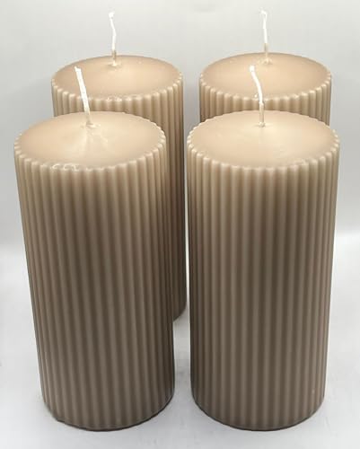 Løgum Kloster dänische Blockkerze Stumpenkerze ohne Duft 4-er Set mit Rillen Brenndauer ca. 39 Std., Sondergrößen ca. 50 Std (Sondergröße TAUPE 7x15cm) von Løgum Kloster Lys