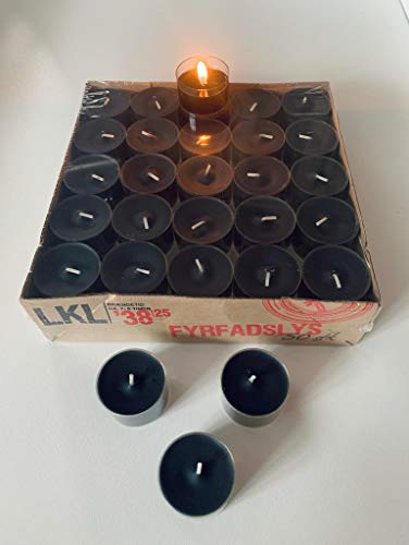 Dänisch Nightlights, Teelichter schwarz 50er Box transparente Hülle Brenndauer ca. 8 Std. von Logum Kloster