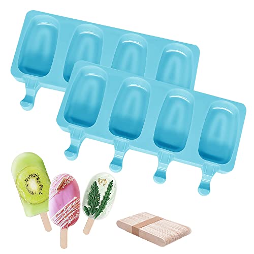 Eisformen Silikon BPA Frei 2 Stück Für selbstgemachte Eislutscher, Kuchen, Schokoriegel,Formen sind einfach zu reinigen, Eis Sticks 50 Stück Holzstäbchen,Blau von Loiina