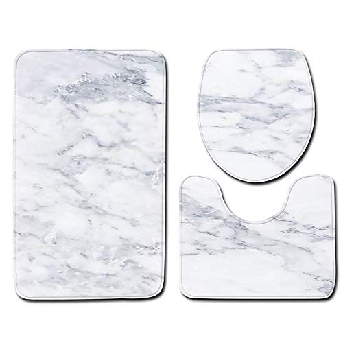 Loimol Badematten & Badteppiche Set 3 Teilig Schwarz Gold Mikrofaser Flauschige Marmor Muster Badezimmerteppich WC Vorleger mit Ausschnitt Waschbar rutschfeste Badvorleger Toilette Teppich (A, 3pc) von Loimol