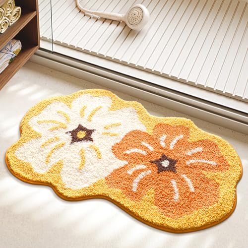 Loismood Badezimmermatte mit Blumenmuster, niedlicher Teppich, super saugfähig, rutschfest, maschinenwaschbar, für Wohnzimmer, Schlafzimmer und Küche (78,7 x 50,8 cm, gelbes Blumenmuster) von Loismood
